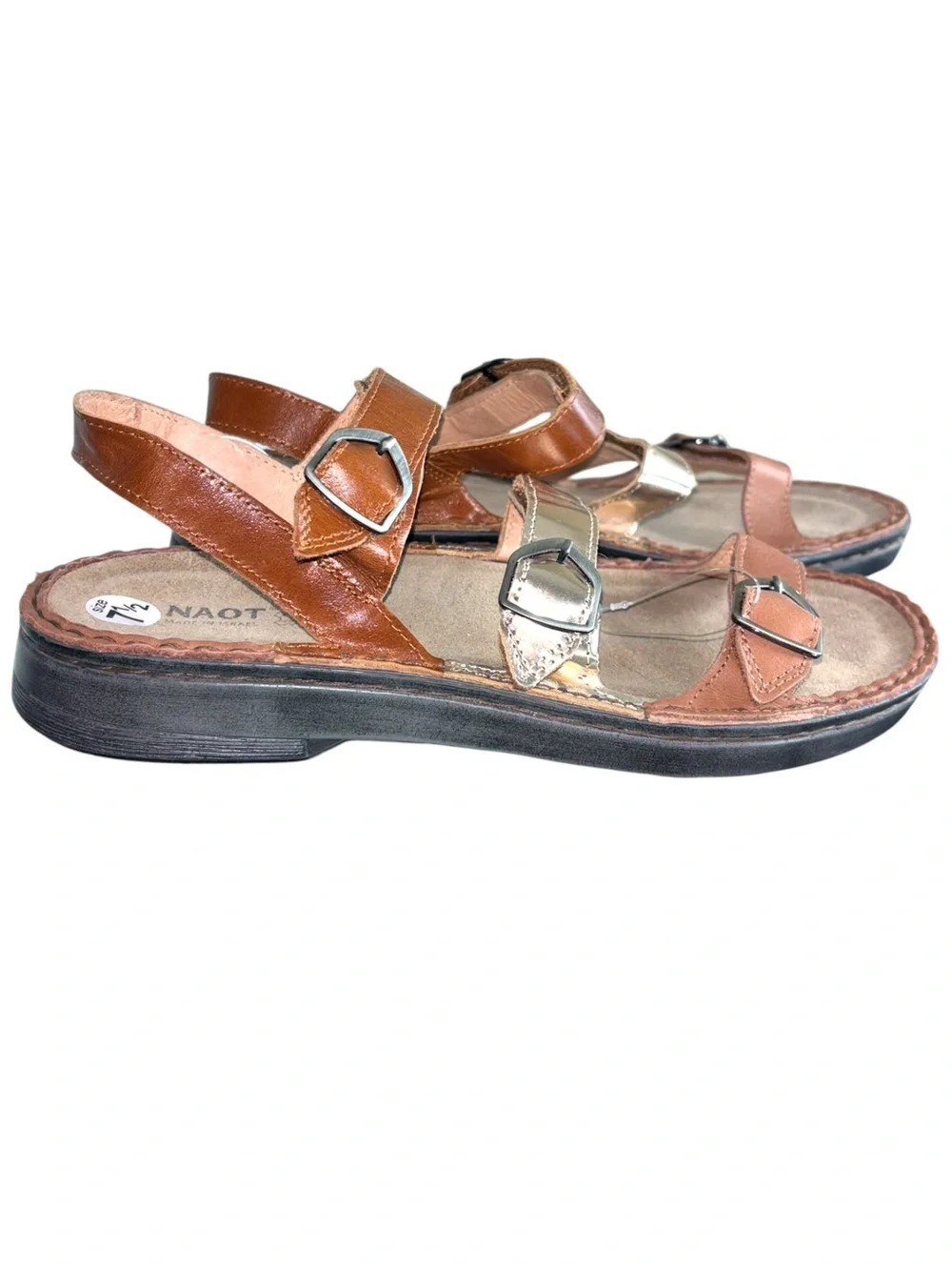 Naot Lamego Metallic Mocha Rose Gold Leather Adjustable Strap Sandals NWOT Sz 38